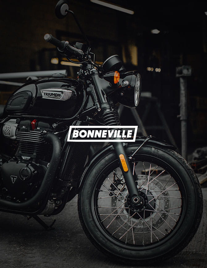 Shot of Bonneville front with text overlay saying Bonneville